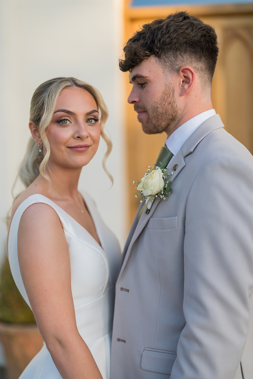 Bride and groom together in a close wedding portrait