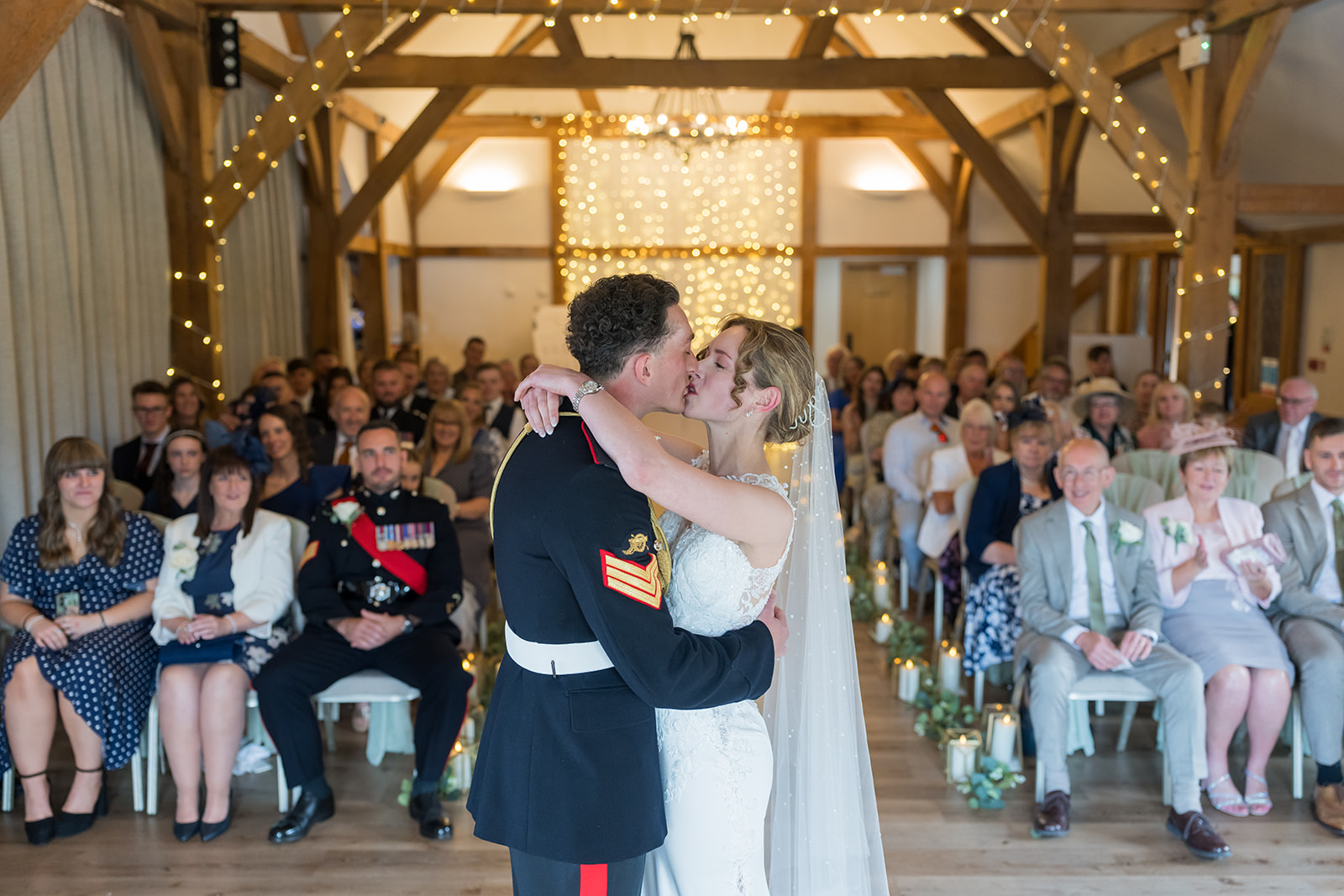 Bride and groom just married at Sandhole Oak Barn wedding venue in Cheshire