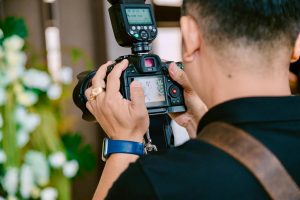 Professional wedding videographer in Manchester filming high-quality wedding celebrations